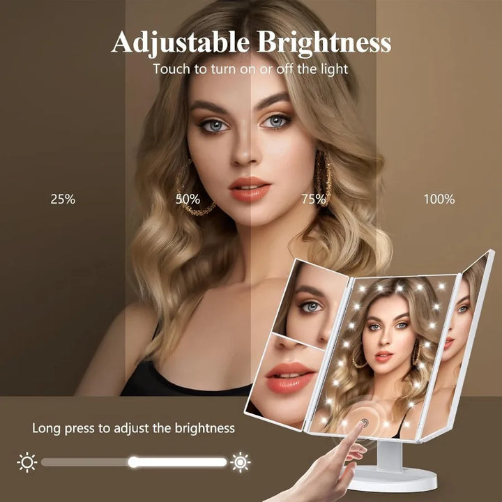 Makeup Mirror Vanity Mirror with Lights 2X 3X 10X Magnification Touch Control Trifold White 9.4L x 13.4W Modern Style Dresser M