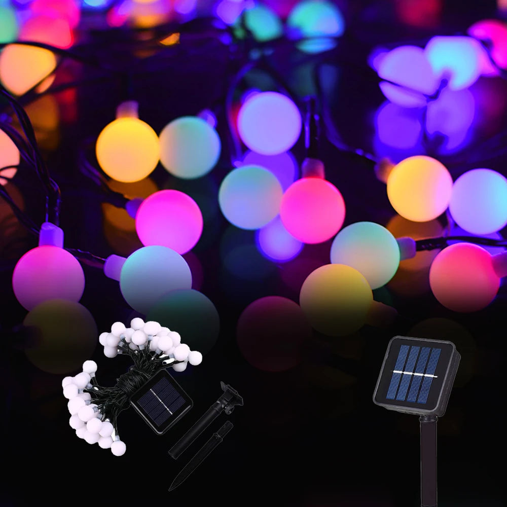 Solar Crystal Ball String Lights â€“ 4 Colors, 8 Modes Outdoor Garden & Balcony Accent | Eco-Friendly LED Decor | Trufairs