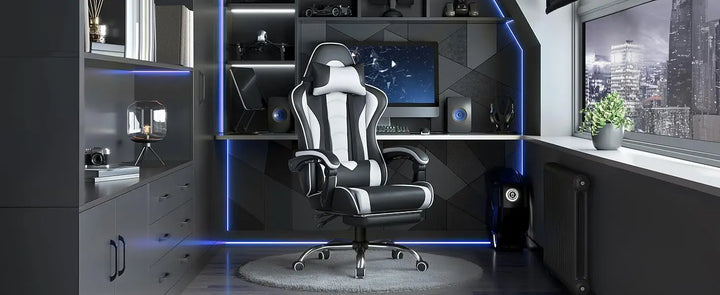 Ergonomic Gaming Chair with Swivel Seat&Headrest, Adjustable Video Game Chair with Massage Lumbar Support and Footrest Height