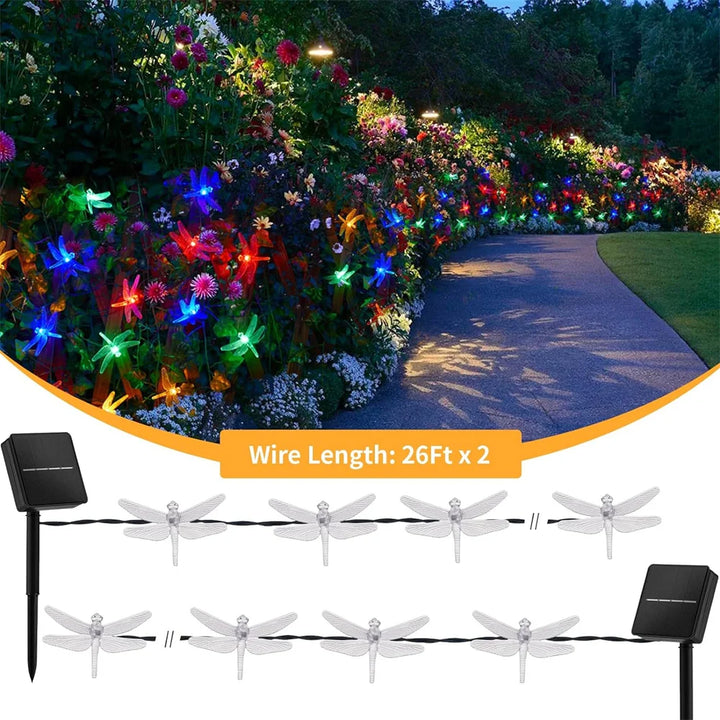 Solar Dragonfly Fairy String Lights â€“ 20 LED Waterproof Outdoor/Indoor Decorative Accent | Garden, Fence, Patio, Party | Trufairs