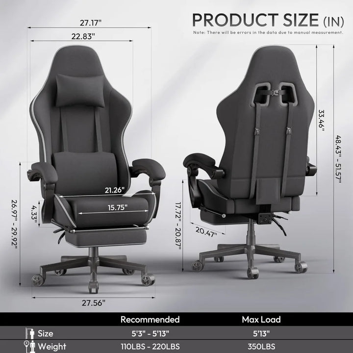 Gaming Chair Fabric Big and Tall with Pocket Spring Cushion, Massage Game Chair Cloth with Headrest, Ergonomic Computer Chair
