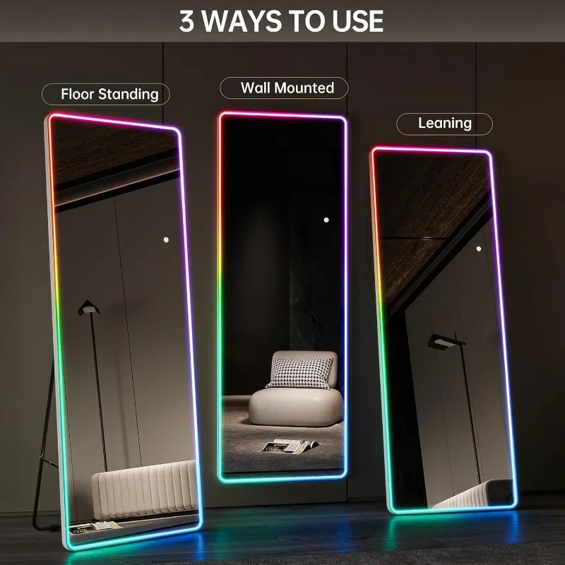 73"x28" LED Full Length Mirror with Stand, Full Body Mirror with Bluetooth Speaker, Light up Floor Mirror, Wall Mirror Fu
