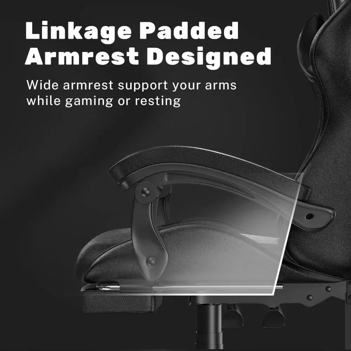 Gaming Chair with Footrest, Ergonomic Computer Game Chairs, Headrest and Lumbar Support, Adjustable Height, Reclining