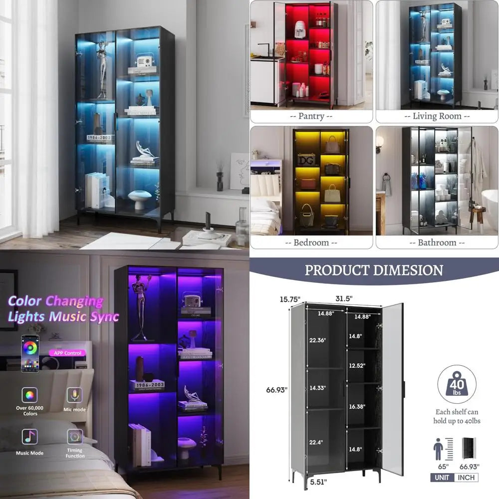Illuminated Glass Display Cabinet with Adjustable Shelves for Collectibles