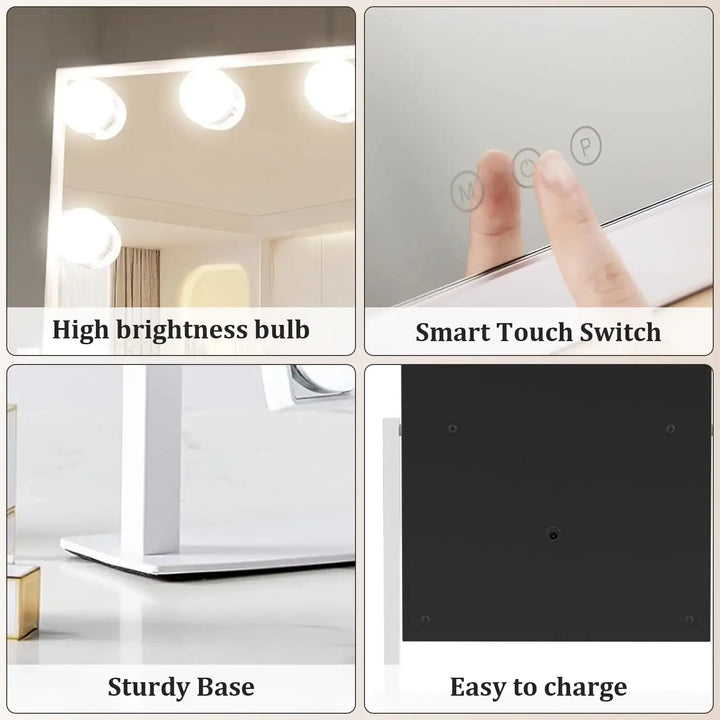 Tabletop Vanity Mirror with 12 LED Bulbs with 3 Color Lighting Modes, Bedroom, Bathroom Vanity Mirror, Touch Controls