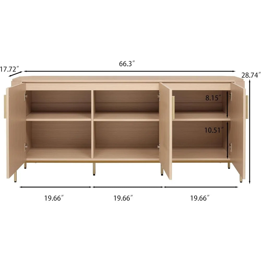 66.3" Sideboard Buffet Cabinet, Kitchen Storage Cabinet with Fluted Decorated Doors, Wooden Accent Console with 3 Doors for Liv