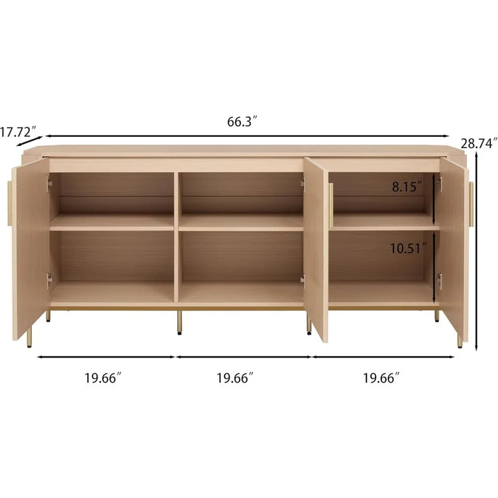 66.3" Sideboard Buffet Cabinet, Kitchen Storage Cabinet with Fluted Decorated Doors, Wooden Accent Console with 3 Doors for Liv