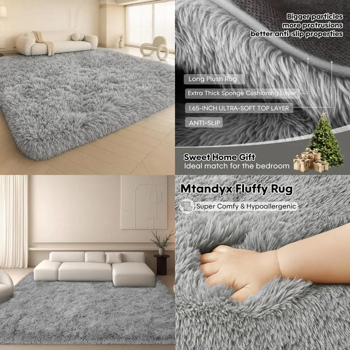 Spacious 9x12 Living Room Rug, Plush Shag for Bedrooms, Anti-Slip Ultra Plush Rug, Modern Plush Carpet for Kids