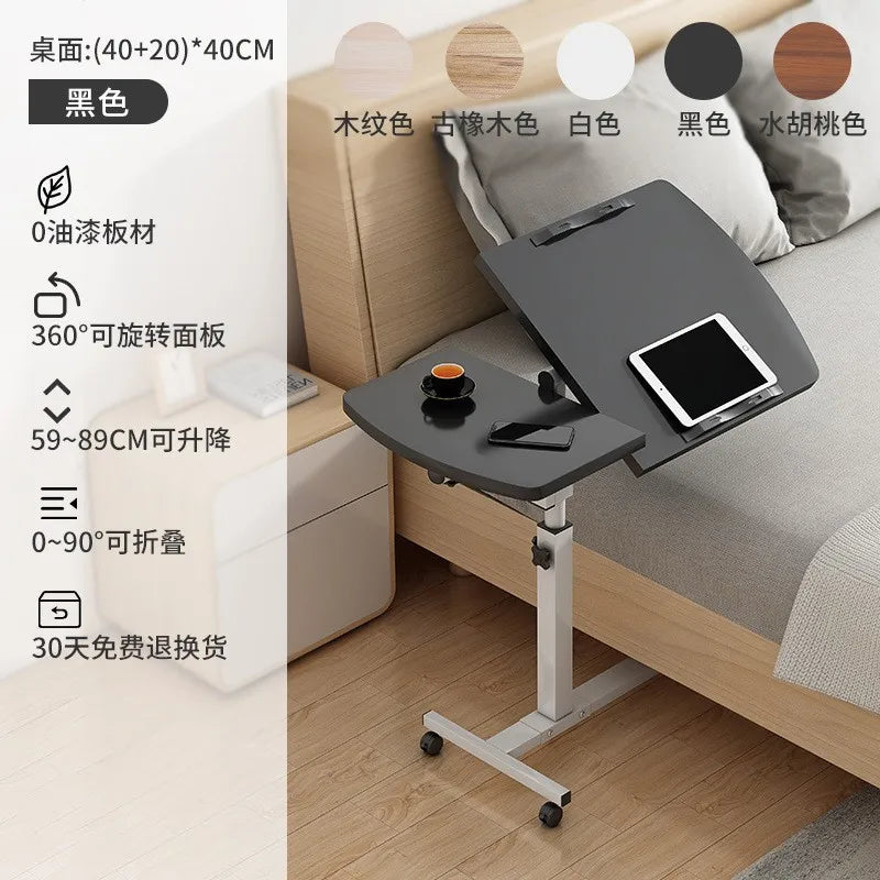 Tilting Overbed Table with Wheels, Height Adjustable Bedside Desk, 2 Tilting Desktops, Mobile Laptop Table Stand Desk