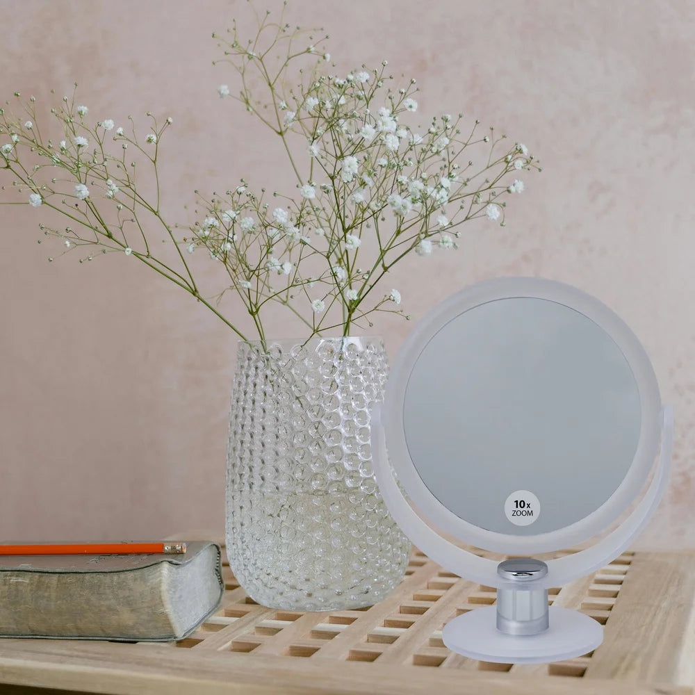 Dual Sided 10X Magnification Rubberized Vanity Mirror Freestanding Makeup Mirror Ideal Dressing Table Desk