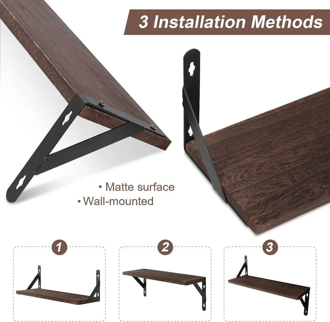 Floating Shelves,Wood Wall Mounted Shelf Set of 2, Multifunctional Wall Storage Shelves for Living Room, Bathroom, Kitchen, or