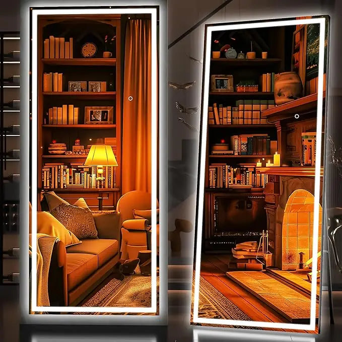 73"x28" LED Full Length Mirror with Stand, Full Body Mirror with Bluetooth Speaker, Light up Floor Mirror, Wall Mirror Fu