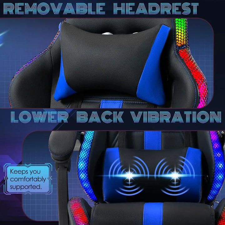 Massage Gaming Chair Video Game Chair with LED Lights Ergonomic Computer Chair with Footrest and Lumbar Support High Back Offic