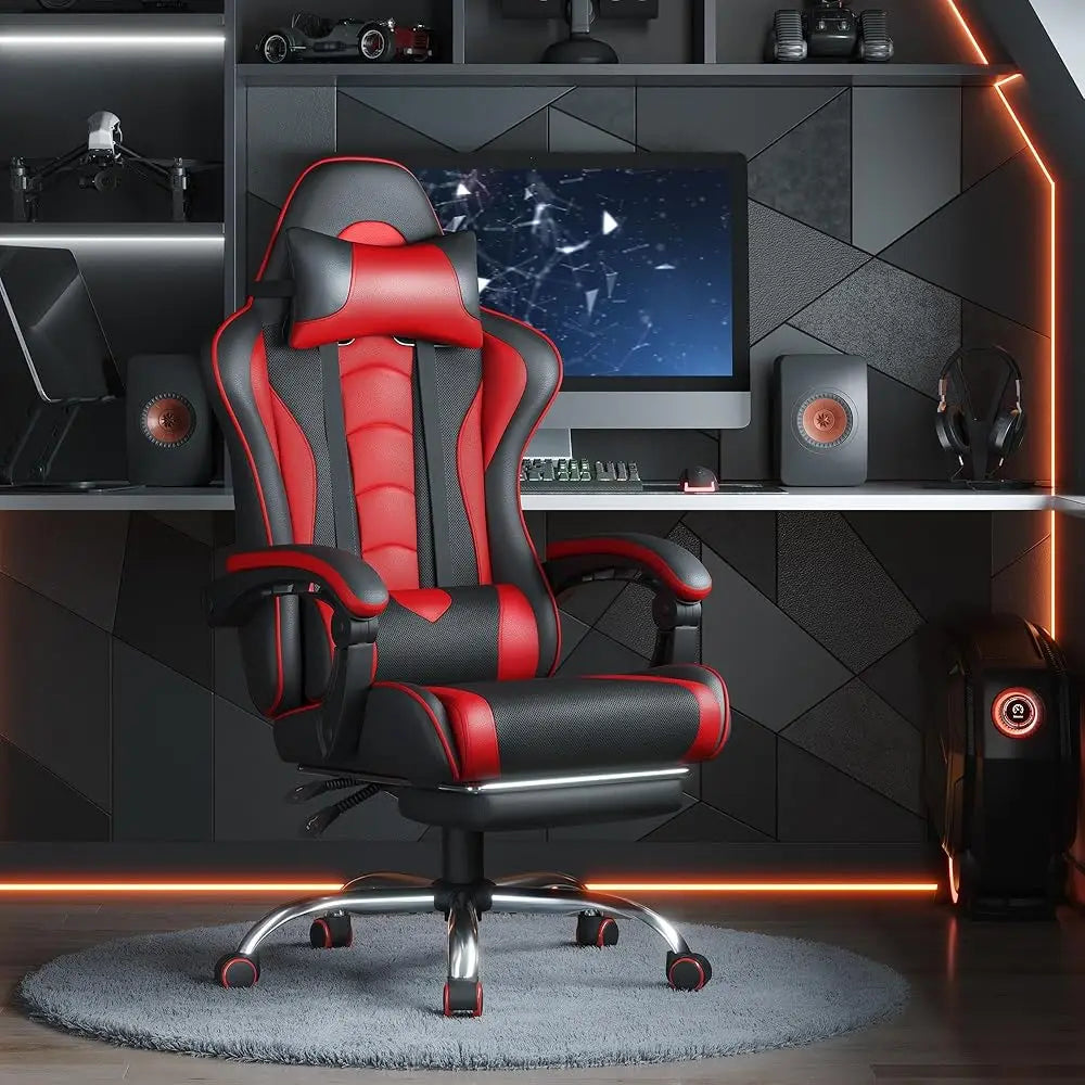 Ergonomic Gaming Chair with Swivel Seat&Headrest, Adjustable Video Game Chair with Massage Lumbar Support and Footrest Height