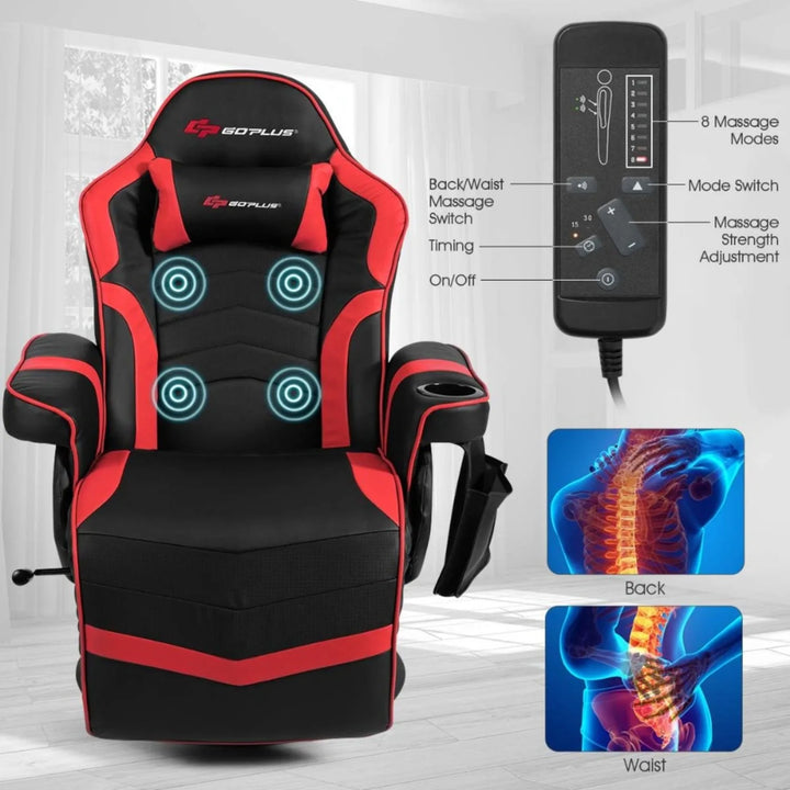 Ergonomic PU Leather Gaming Chair - Adjustable Massage Recliner w/ Footrest for Long Sessions