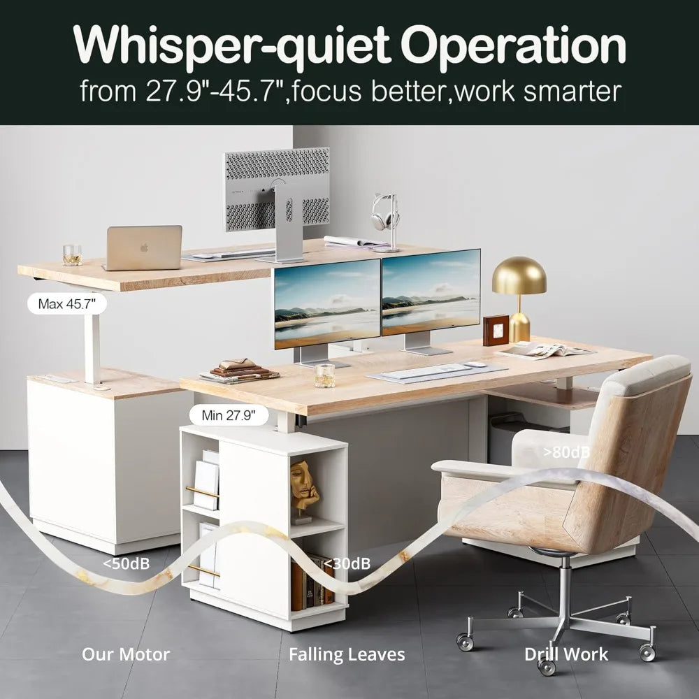 Large Electric Height-Adjustable Standing Desk with Privacy Panel and Charging Station