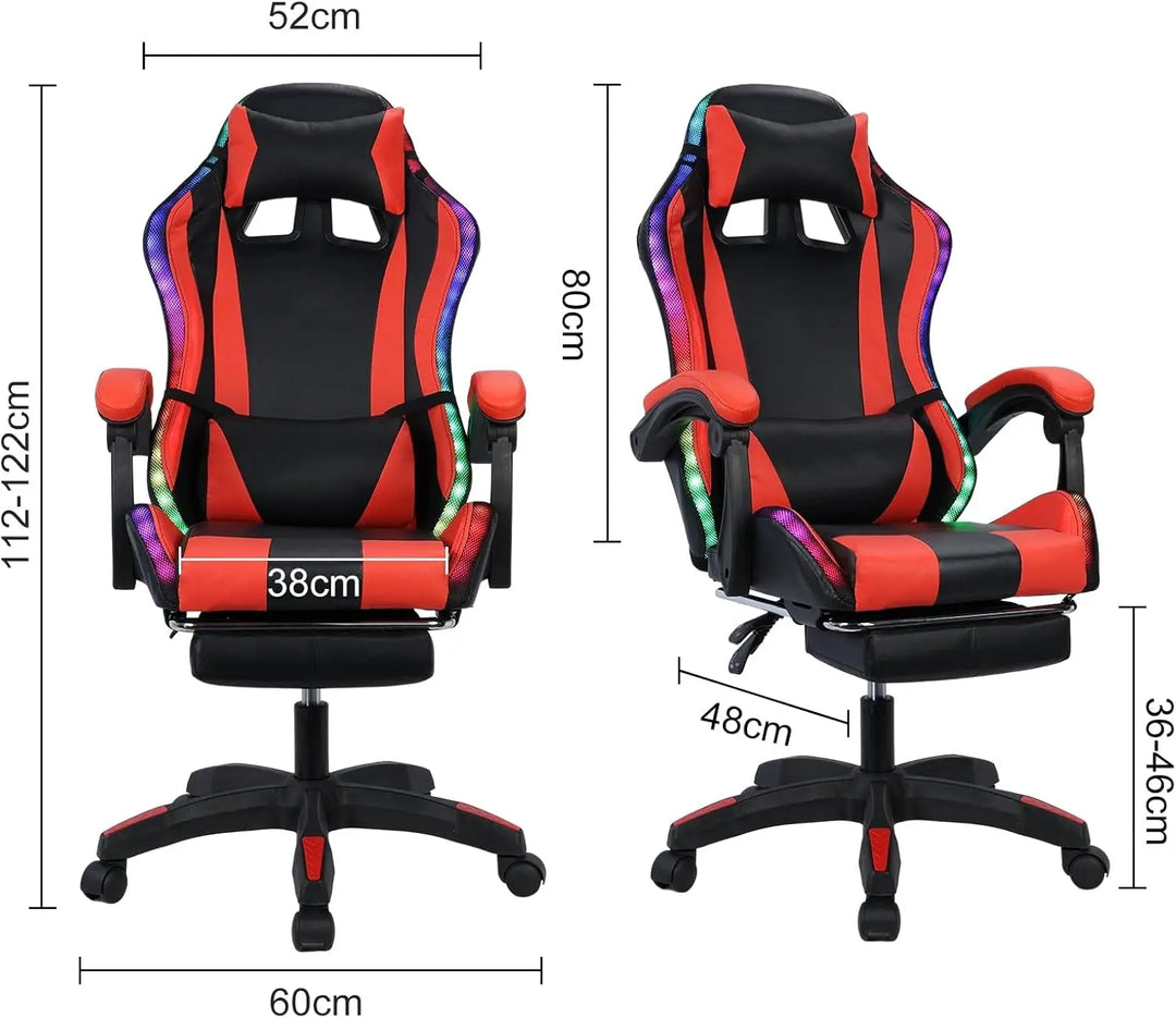 Gaming Chair, Massage Gaming Chair with Compatible Speakers and RGB LED Lights, Ergonomic Computer Gaming Chair  Black & Red