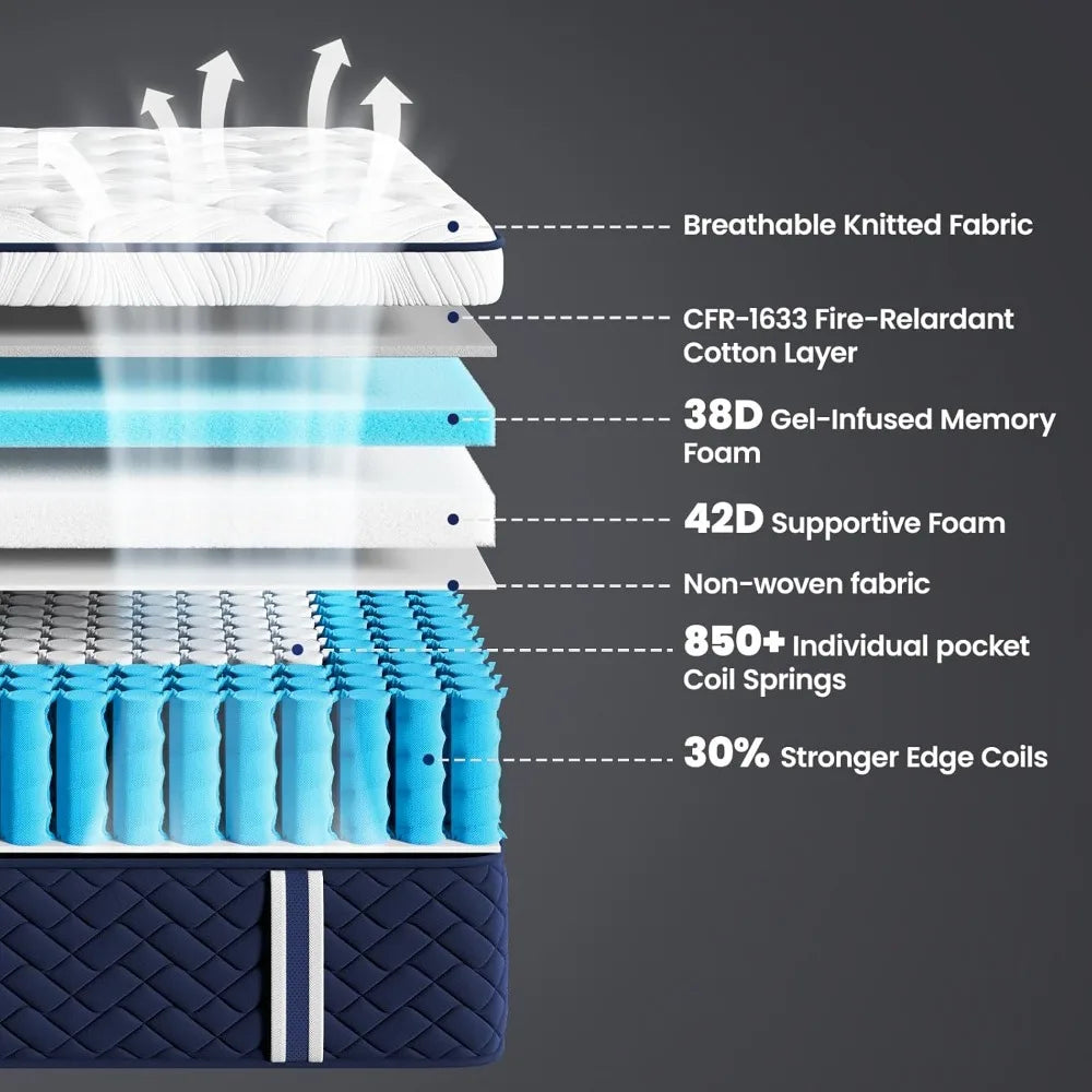 14 Inch - Hotel Collection Hybrid Mattress with 5-Zone Support, Luxury Sleep Comfort, Extra Back & Hip Suppo Fiberglass-Free