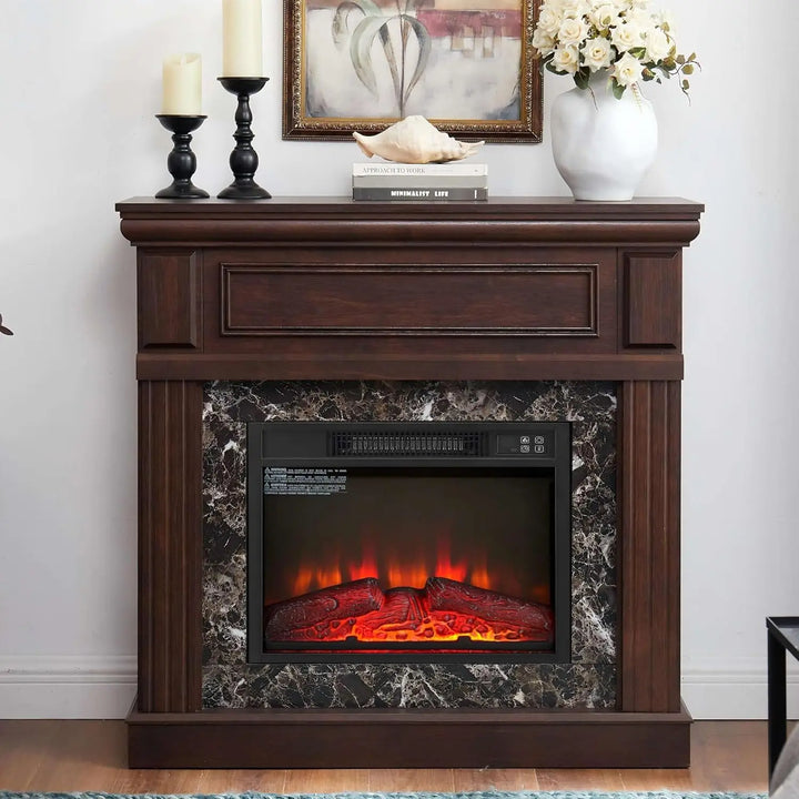 43" Electric Fireplace with Mantel, Electric Fireplace Heater, TV Stand w/Freestanding Electric Fireplace, Fireplace Mantel