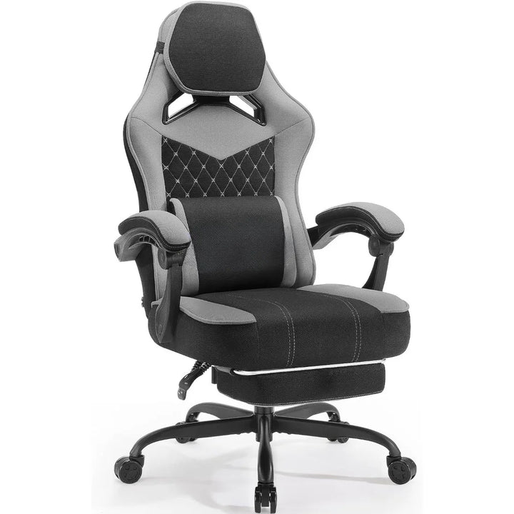 400lbs Breathable Fabric Big and Tall Gaming Chair with Massage and Foot Rest,Gamer Chairs for Adults with Pocket Spring