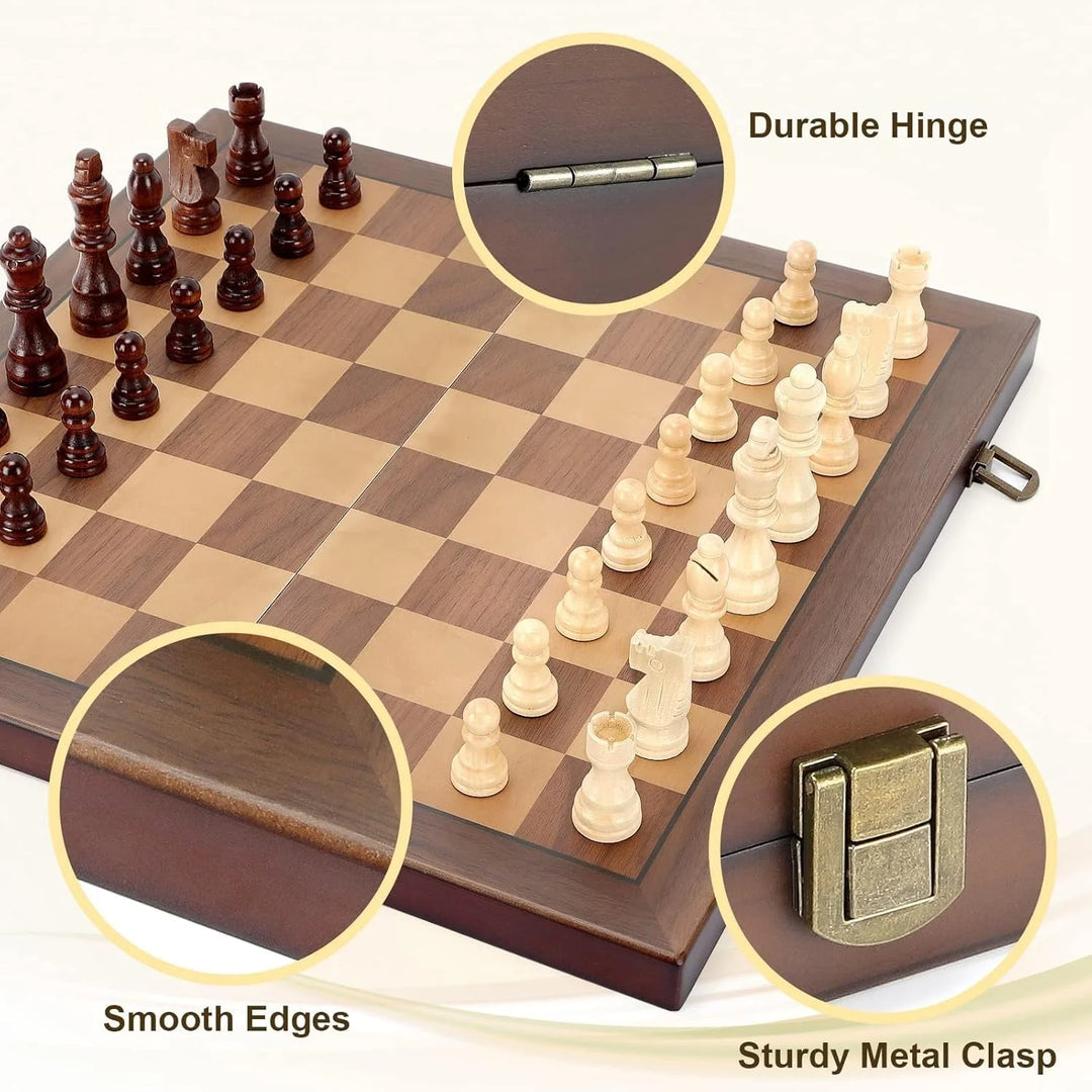 Magnetic Wooden Chess Set for Adults Kids  Chess Board with Handmade Pieces, Folding Portable Travel Unique Chess Sets Game for