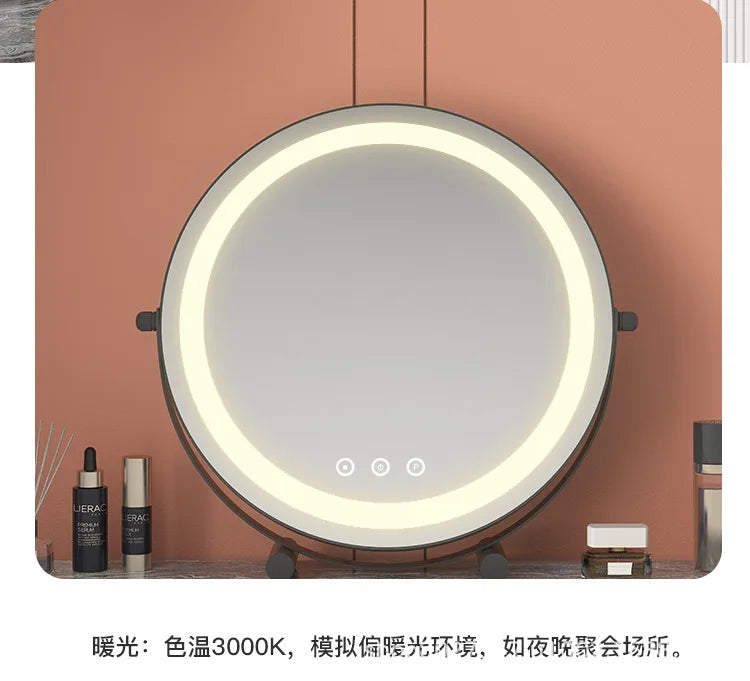 Metal Desktop Makeup Mirror  3-Level LED Lighted Vanity Mirror  Adjustable Rotating Makeup Mirror for Clear Imaging