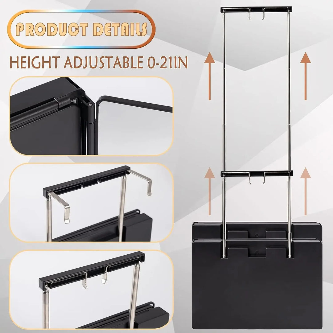 YINGHE 5 Way Mirror for Hair Cutting,Real Glass Adjustable Trifold Mirror with Light,Telescoping Hooks for Makeup and Styling