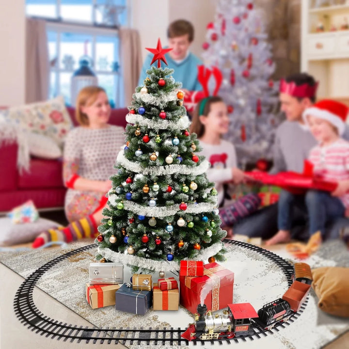 Classic Christmas Holiday Train Set with Real Smoke Lights Sounds Locomotive Engine Cargo Cars Tracks Kids Family Fun
