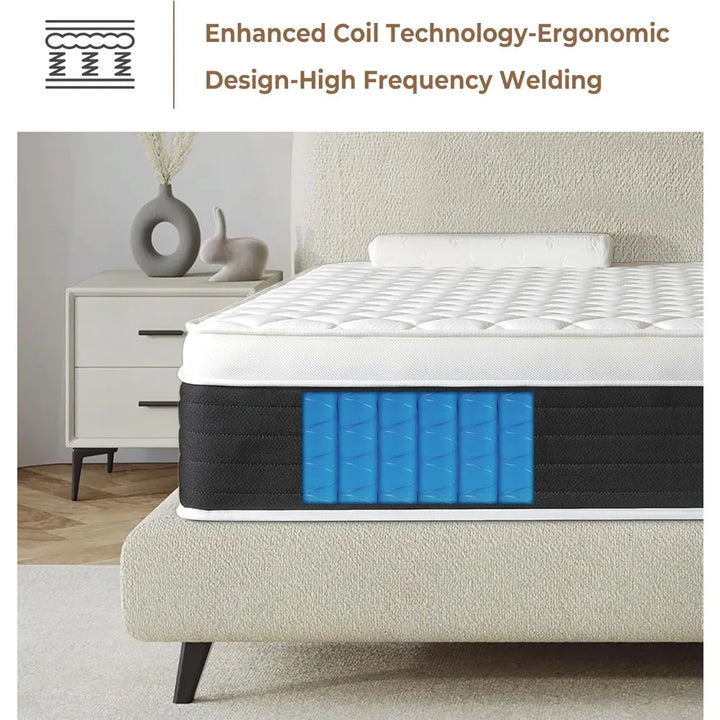 Queen Mattress,14 Inch Memory Foam and Innerspring Hybrid Mattress,14 inch Medium Firm Feel Queen Size Mattress in a Box, Pressu