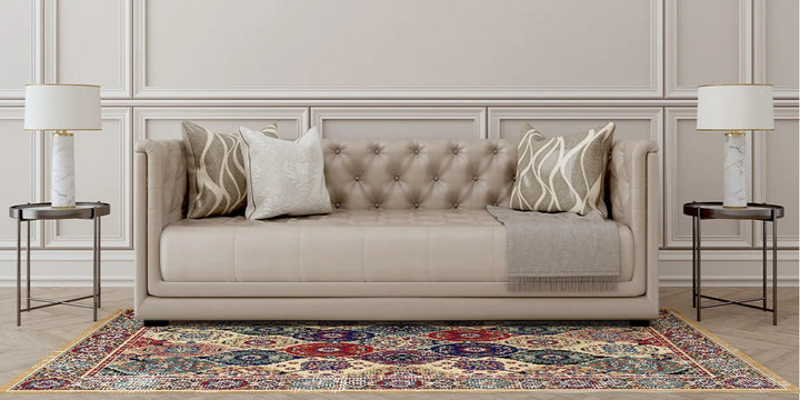 Washable Vintage Medallion Small Rug with Non-Slip BackingSoft and Stain ResistantNon-SheddingLow Plush Floor Rug Pad