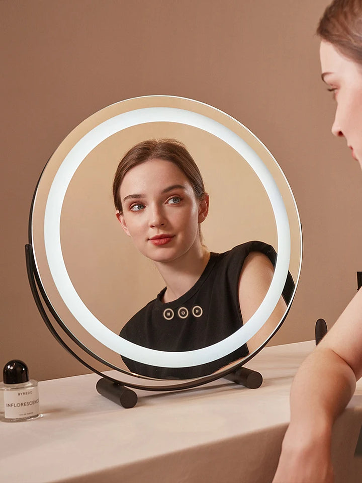 Dressing table mirror, makeup mirror, desktop bedroom, household circular makeup mirror, LED makeup table, makeup mirror