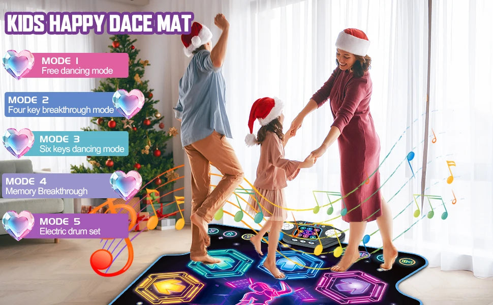 VATOS Musical Dance Mat Toy for Kids 27 Levels 8 LED Keys Bluetooth 5 Game Modes Ages 3+ Boys Girls Outdoor Party Christmas Gift