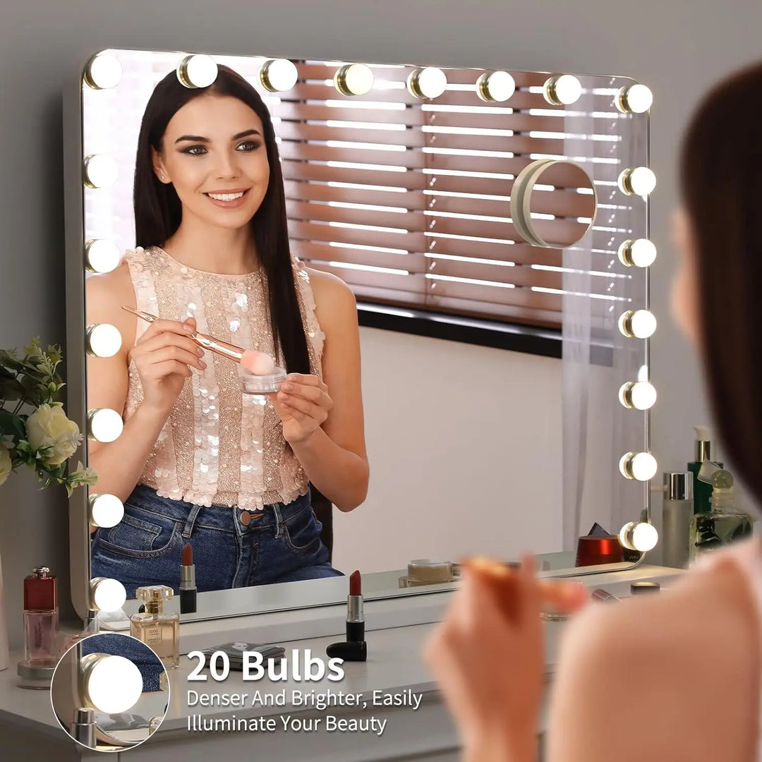Hollywood Make-Up Mirror with Lighting 20 LED,Bluetooth Player, 80x60cm Large Cosmetic Mirror with 3 Dimmer Light ,USB,Touch