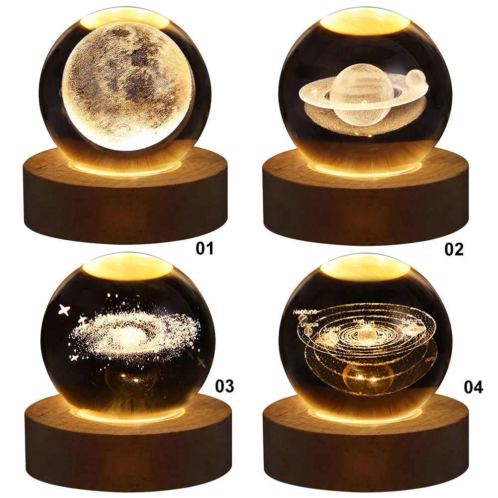 USB LED Night Light Galaxy Crystal Ball 3D Moon Planet Table Lamp Decor Bedroom Atmosphere Lamp for Birthday Kids Xmas Gifts