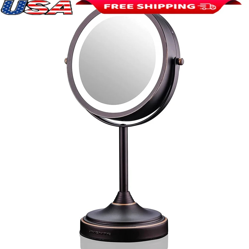 7 Inch Lighted Tabletop Makeup Mirror 1X 7X Magnification Dual Sided Swivel LED Battery Powered Great Vanity Bath Bedroom