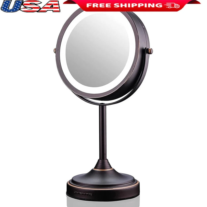 7 Inch Lighted Tabletop Makeup Mirror 1X 7X Magnification Dual Sided Swivel LED Battery Powered Great Vanity Bath Bedroom