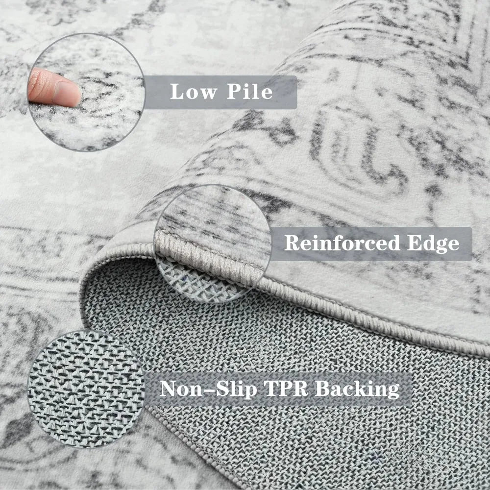 6x9 Washable Area Rug for Living Spaces, Large Bedroom Rugs, Vintage-Style Dining Room Floor Coverings, Non-Slip Soft Low Pile C