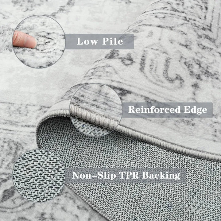 6x9 Washable Area Rug for Living Spaces, Large Bedroom Rugs, Vintage-Style Dining Room Floor Coverings, Non-Slip Soft Low Pile C