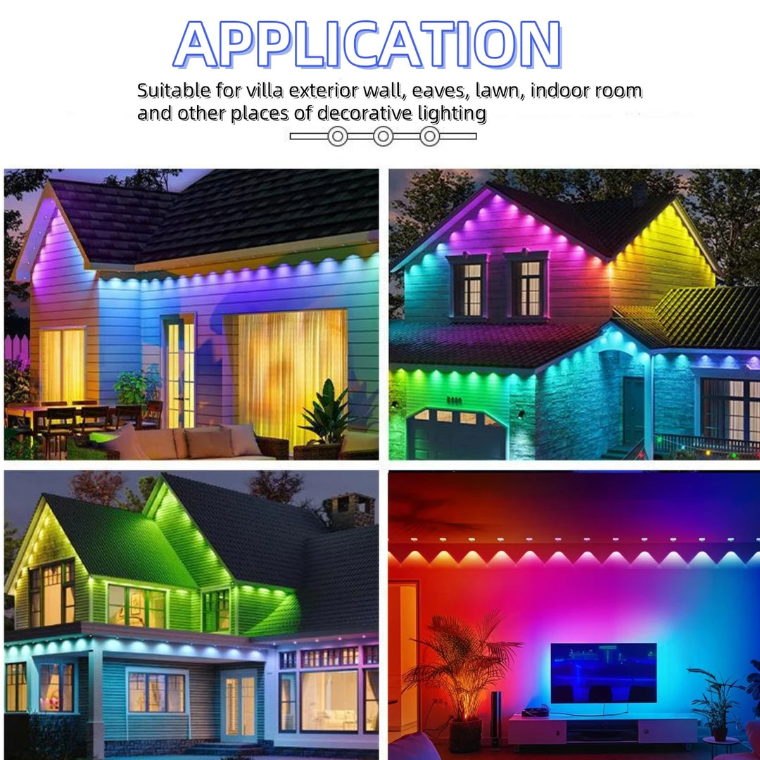 108FT Smart RGBW LED Permanent Outdoor Eave Lights IP67 Waterproof 72LEDs with App/Remote Control for Christmas Holiday Decor