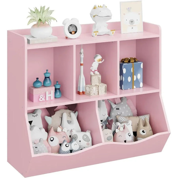 Multishelf toy bookshelf and bookcase with cubby organizer cabinet for efficient storage of books and toys ideal for bedroom pl