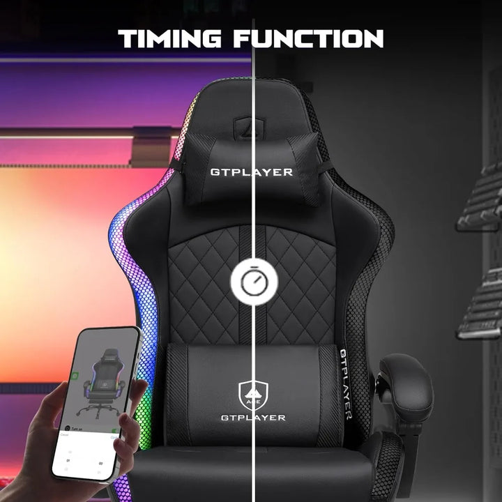 RGB Gaming Chair with Footrest and LED Lights, Reclining Computer Chair for Adults