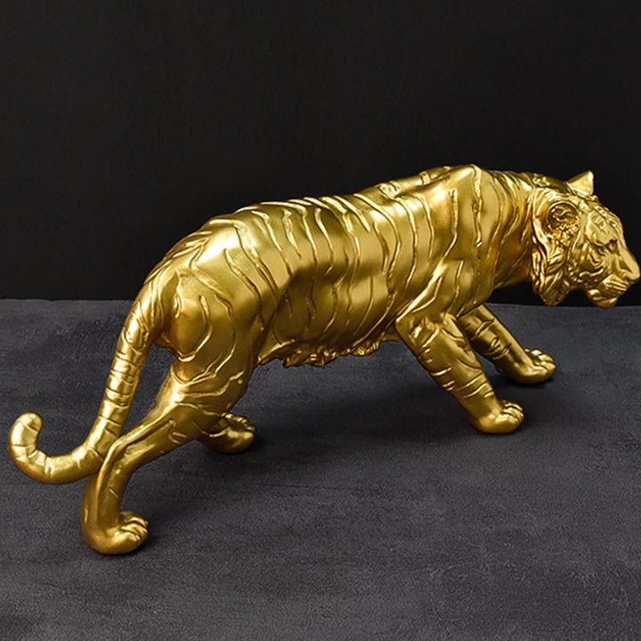 Resin Tiger Casting Animal Figurine Ornaments Gold 3D Tiger Animal Statue Christmas Gift Collectibles for Home TV Cabinet Decor
