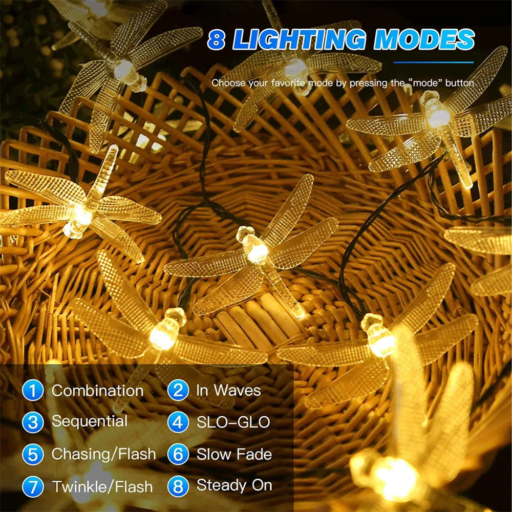 Solar Dragonfly Fairy String Lights â€“ 20 LED Waterproof Outdoor/Indoor Decorative Accent | Garden, Fence, Patio, Party | Trufairs