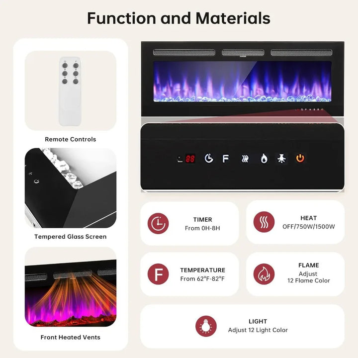 80" Fireplace TV Stand, 50 Inch Electric Fireplace & Modern Entertainment Center, TV Console with Adjustable Shelf & Glass Door
