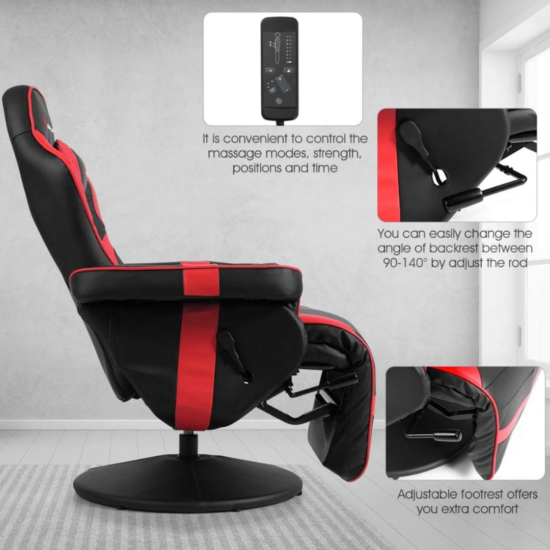Ergonomic PU Leather Gaming Chair - Adjustable Massage Recliner w/ Footrest for Long Sessions