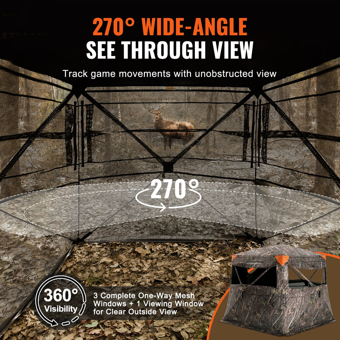 SucceBuy Hunting Blind 270° See Through Ground Blind 4-5 Person Pop Up Deer Blind for Hunting Portable for Turkey and Hunting