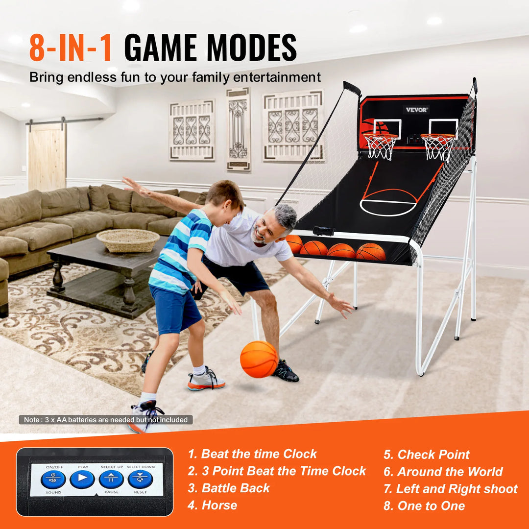 VEVOR Foldable Basketball Arcade Game Indoor Basketball Game with 4 Balls 8 Game Modes Electronic Scoreboard Inflation Pump
