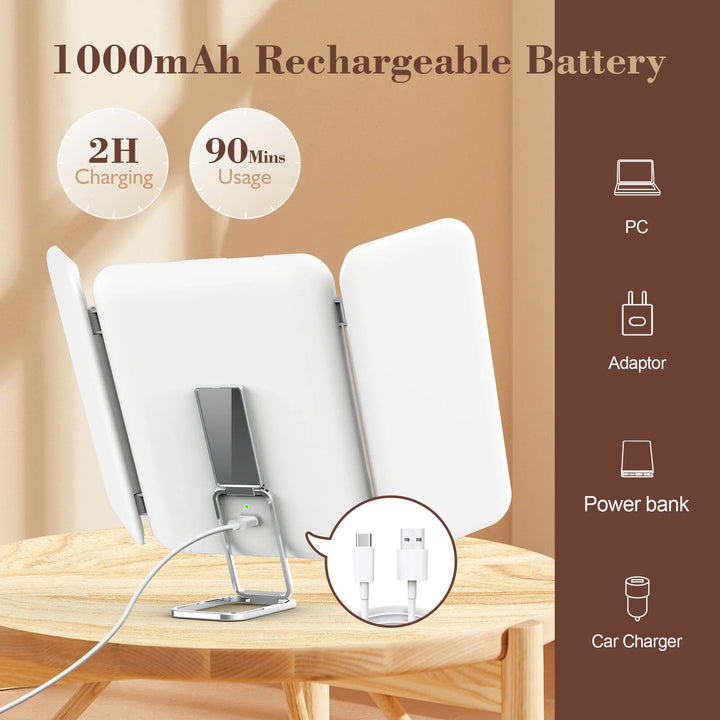 SEJOY Cosmetic Mirror LED Light Strip with 3X/7X Magnification Foldable Portable Touch Control Trifold Makeup Mirror