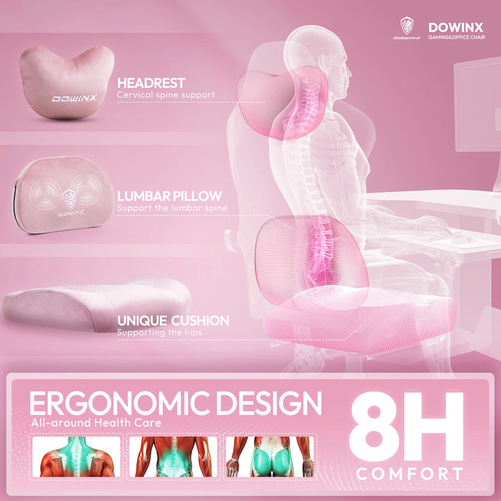 Dowinx Gaming Chair with Heated Massage Lumbar Support, Breathable Fabric Office Chair with Pocket Spring Cushion and Footrest,