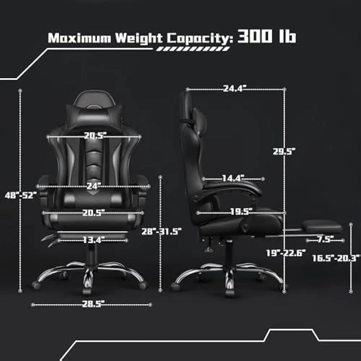 Ergonomic Gaming Chair with Swivel Seat&Headrest, Adjustable Video Game Chair with Massage Lumbar Support and Footrest Height